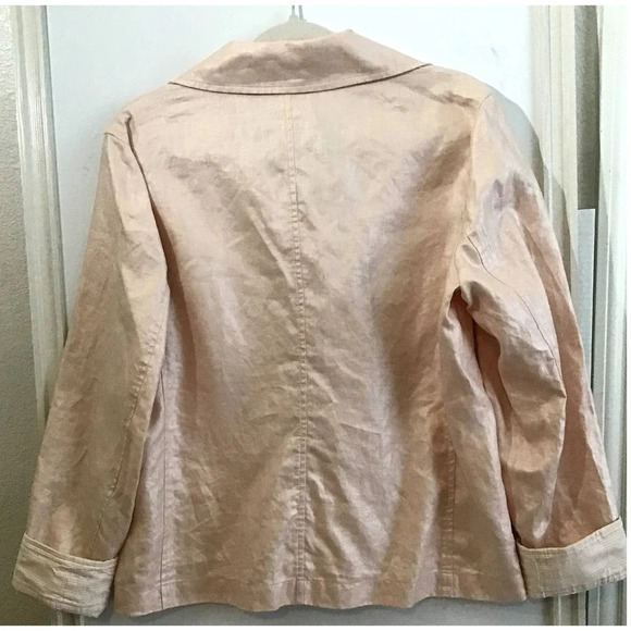 Chico's Womens size 1 US 8 M Soft Pink Button Down Ruffle Linen Jacket - Picture 2 of 6